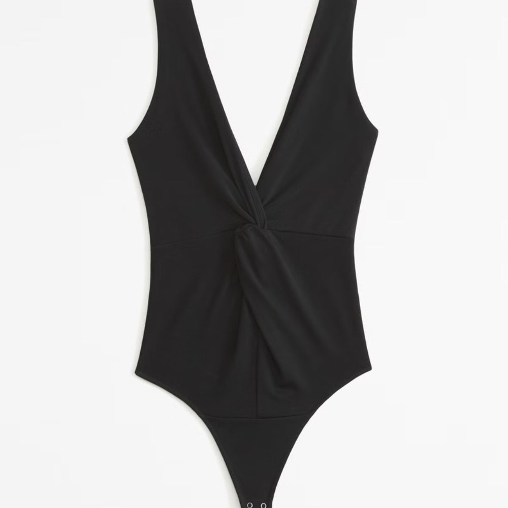 Abercrombie & Fitch Black Glossy Rib Plunge Twist Bodysuit NWOT MEDIUM